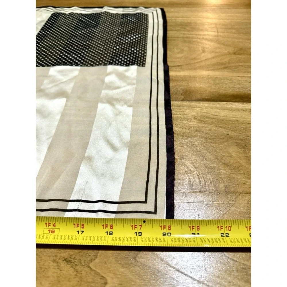 Adrienne Vittadini Silk Scarf Brown Polka Dot Cream Stripe Geometric Square